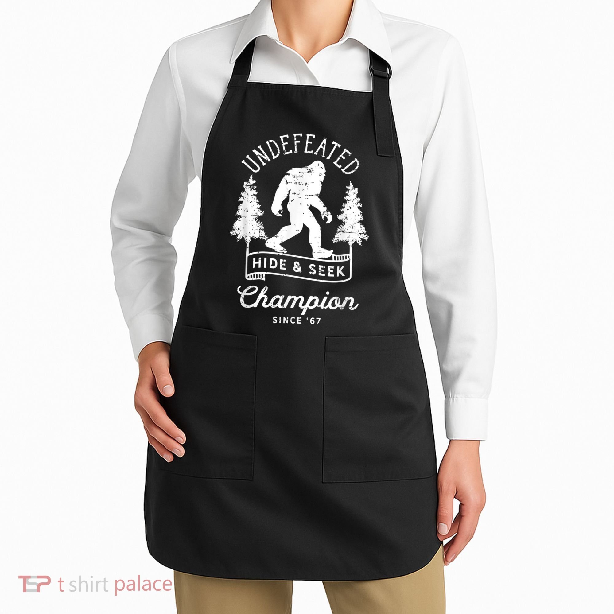 Bigfoot Undefeated Hide And Seek Champion Distressed Apron