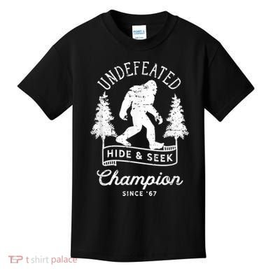 Bigfoot Undefeated Hide And Seek Champion Distressed Kids T-Shirt