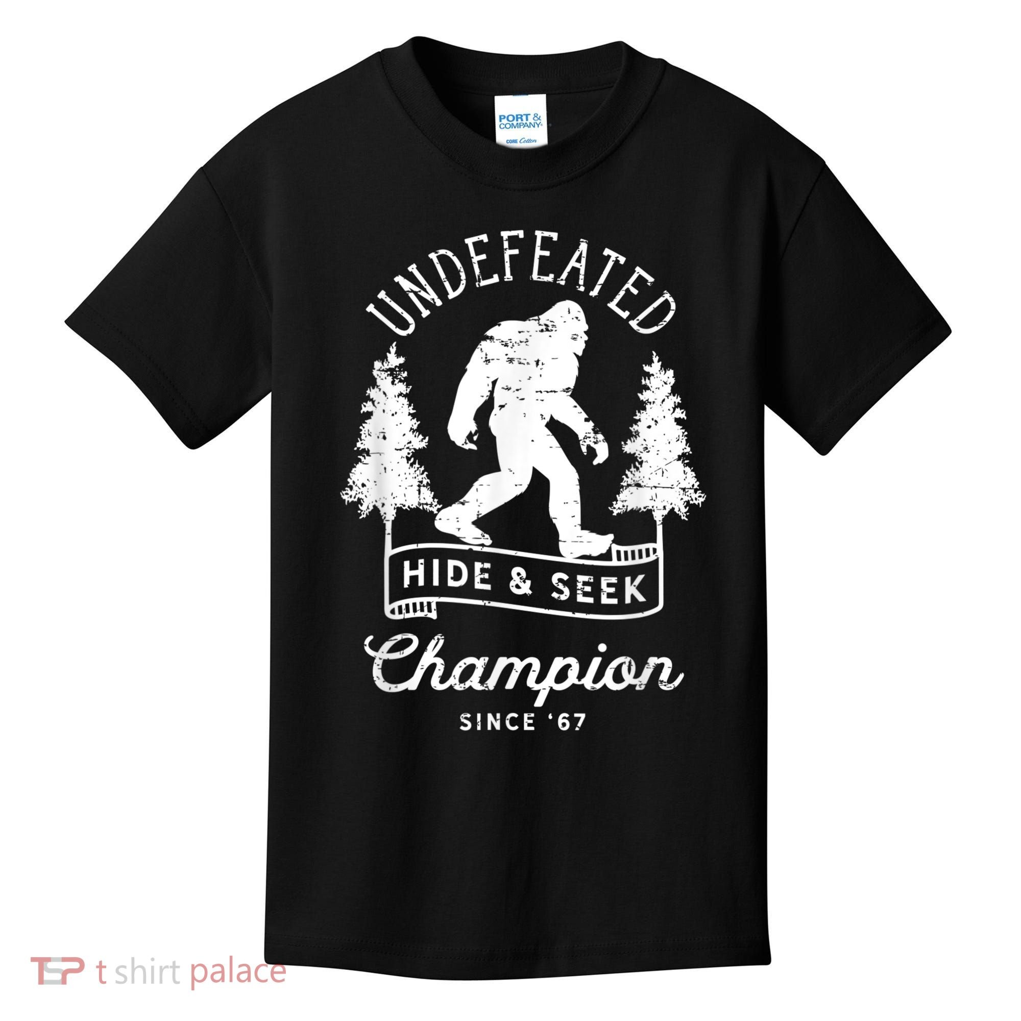 Bigfoot Undefeated Hide And Seek Champion Distressed Kids T-Shirt