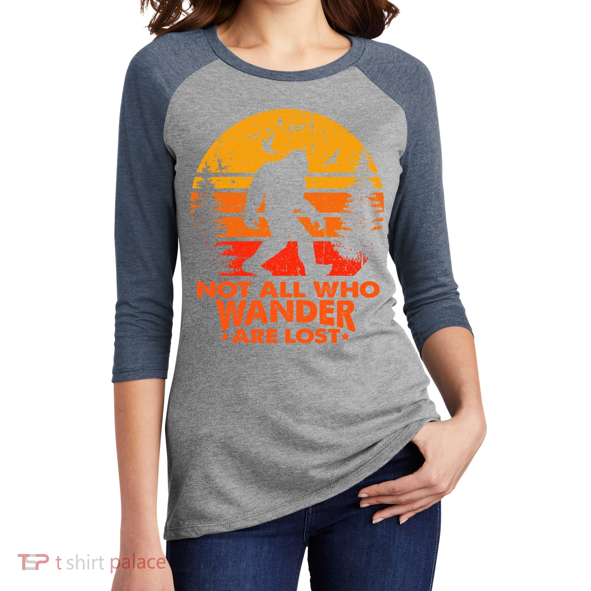 Bigfoot Undefeated Hide And Seek Champion Distressed Sunset Women's Tri-Blend 3/4-Sleeve Raglan Shirt