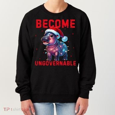 Become Ungovernable Hippo Christmas Lights Fun Funny Women's Sweatshirt