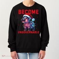 Become Ungovernable Hippo Christmas Lights Fun Funny Women's Sweatshirt thumb 0