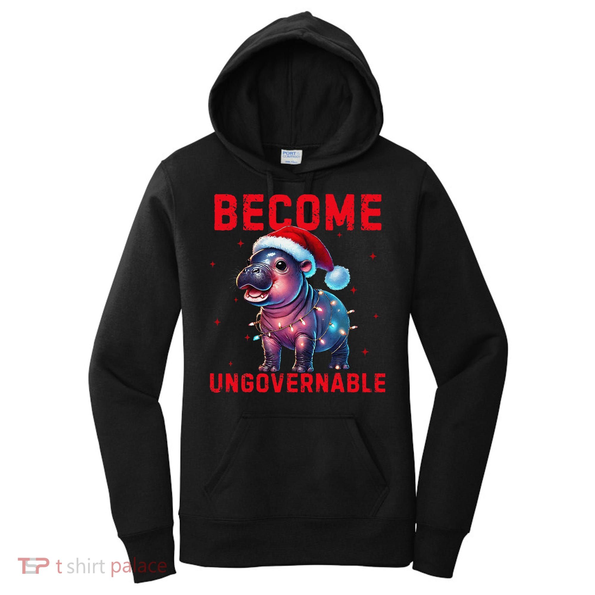 Become Ungovernable Hippo Christmas Lights Fun Funny Women's Hoodie