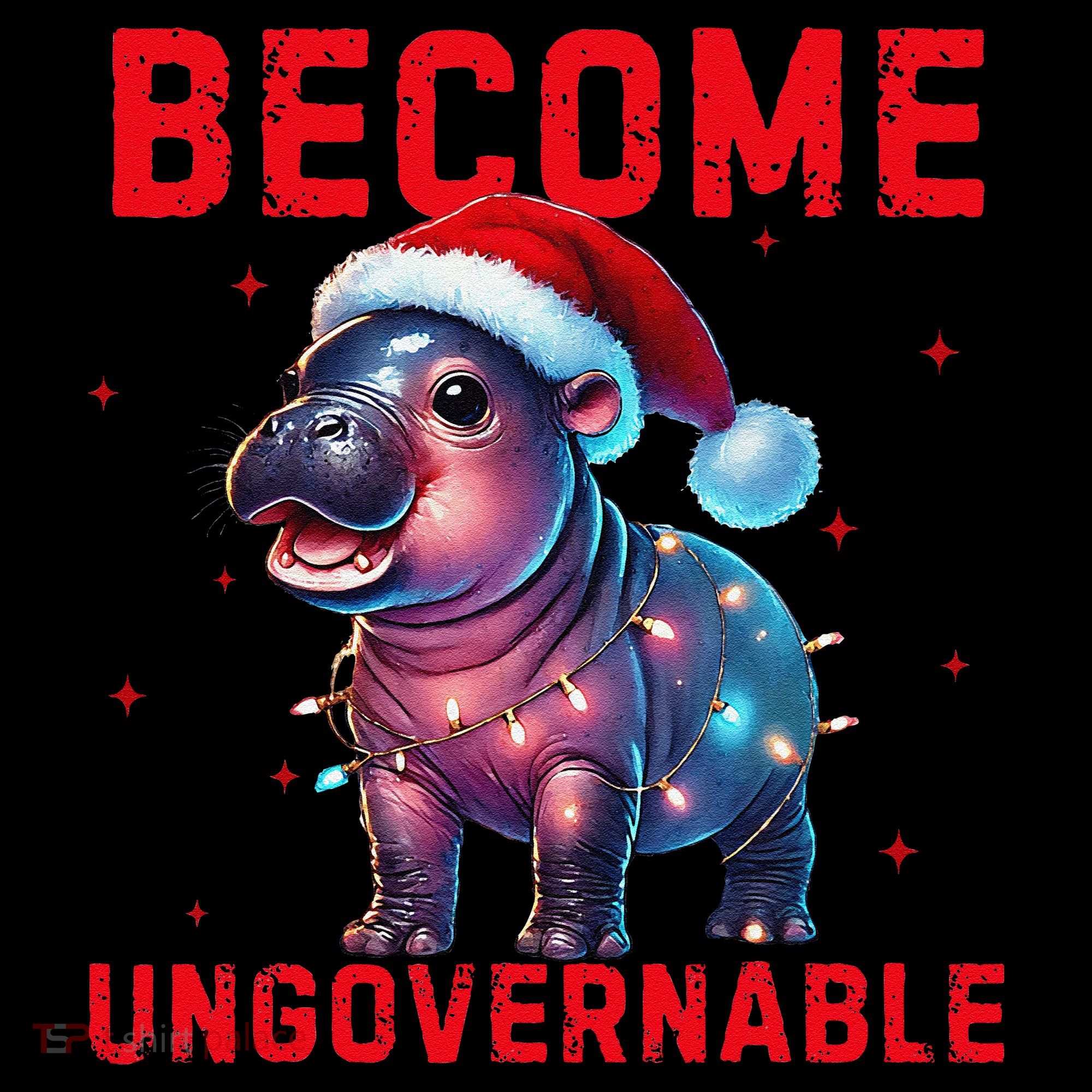 Become Ungovernable Hippo Christmas Lights Fun Funny Women's Hoodie