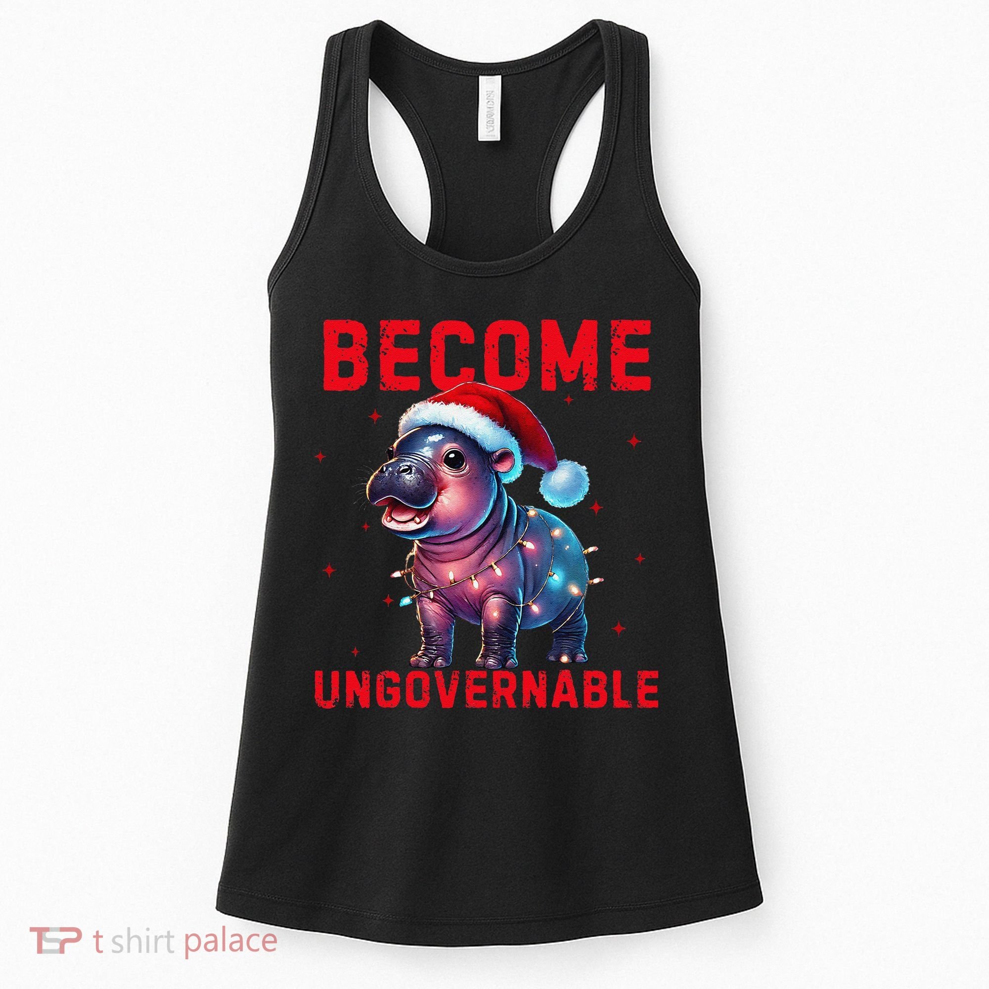 Become Ungovernable Hippo Christmas Lights Fun Funny Women's Tank Top