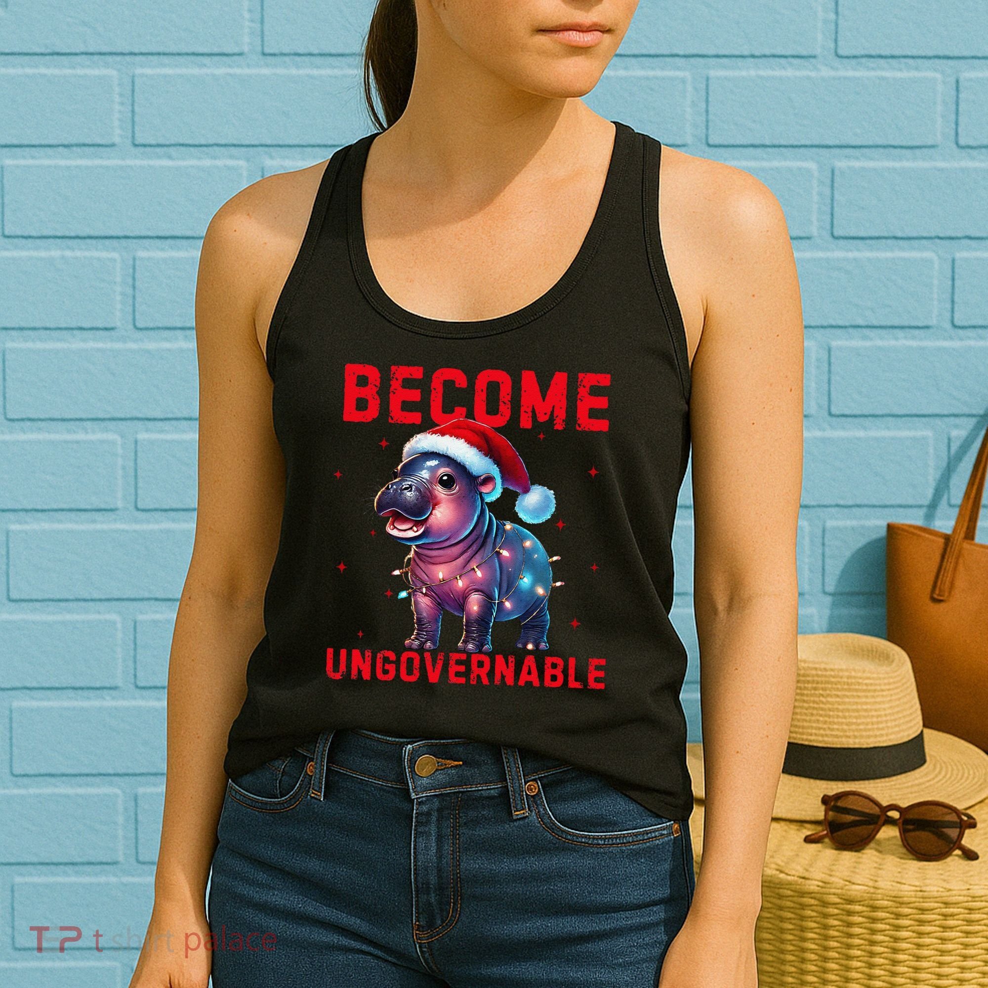Become Ungovernable Hippo Christmas Lights Fun Funny Women's Tank Top