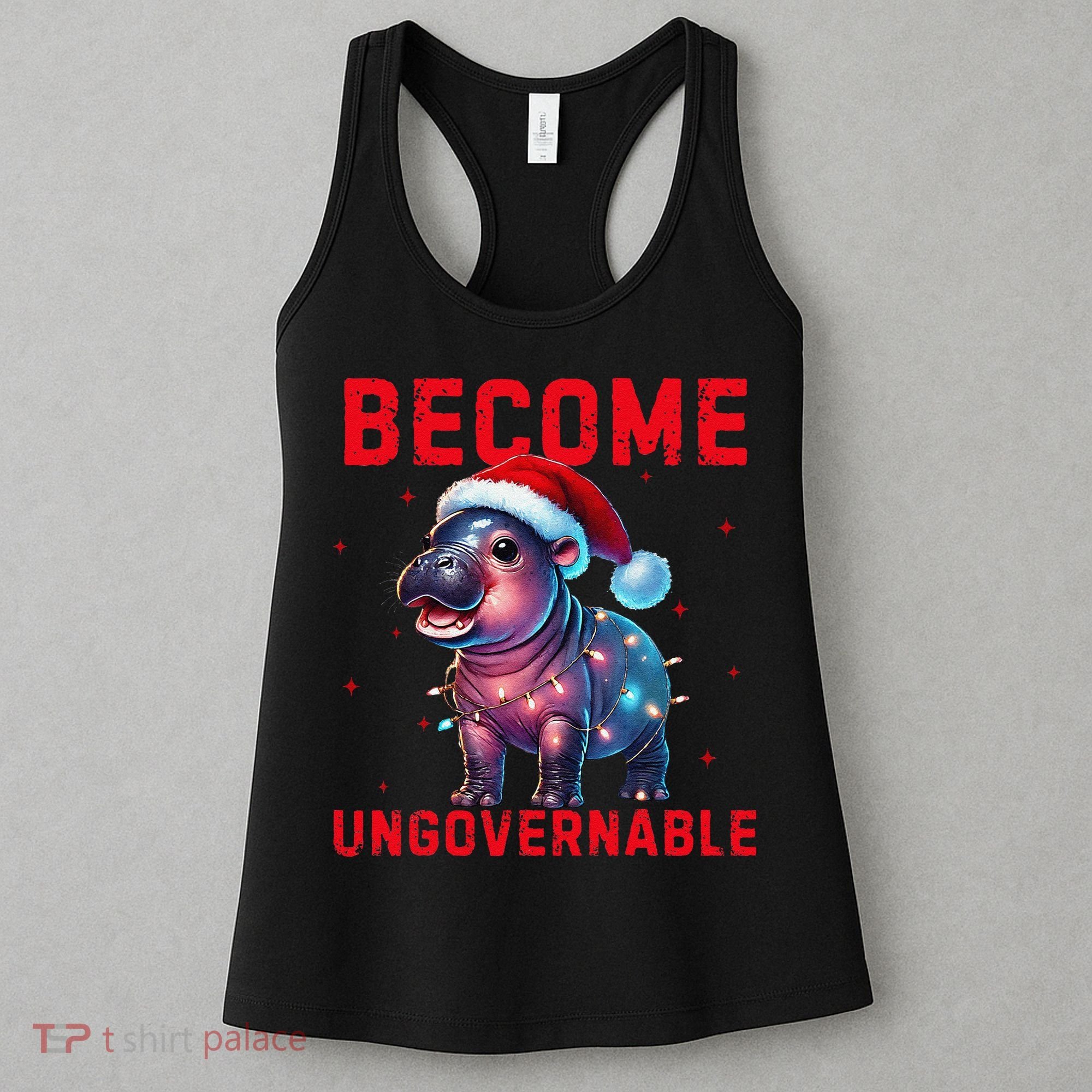 Become Ungovernable Hippo Christmas Lights Fun Funny Women's Tank Top