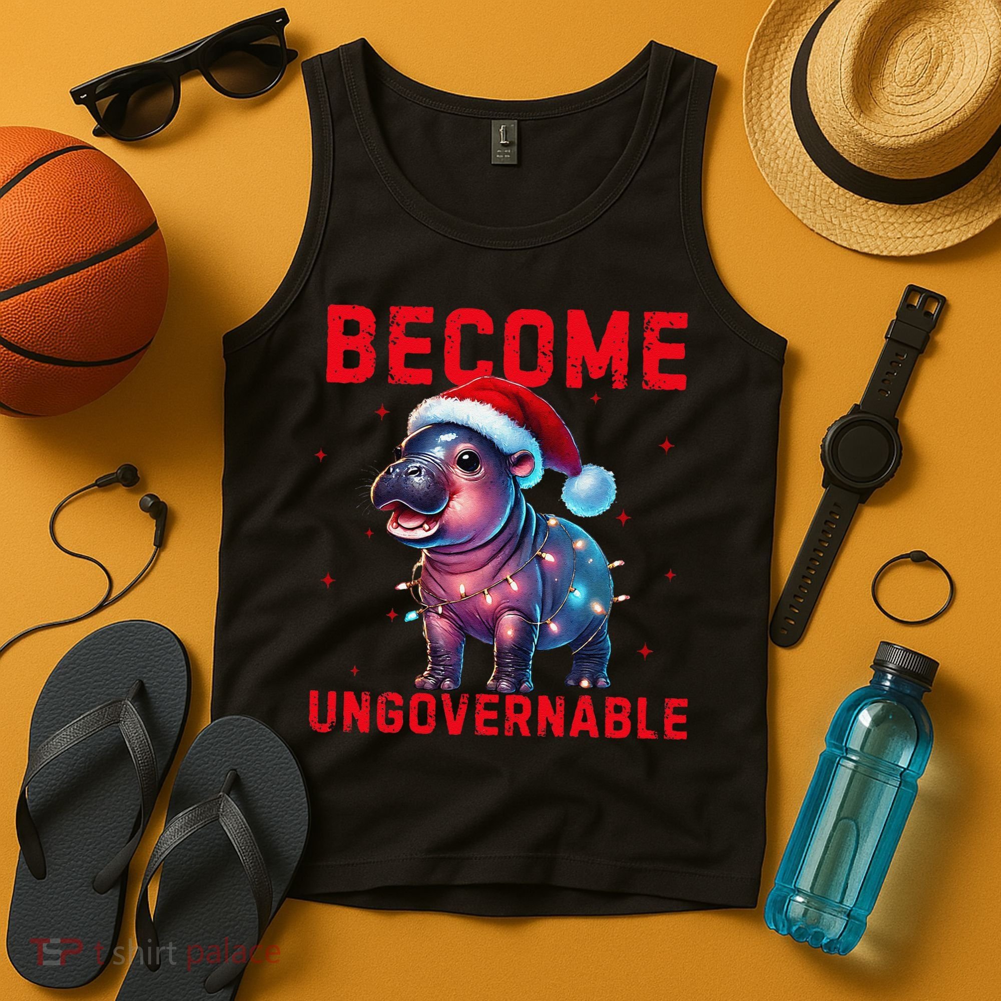 Become Ungovernable Hippo Christmas Lights Fun Funny Tank Top