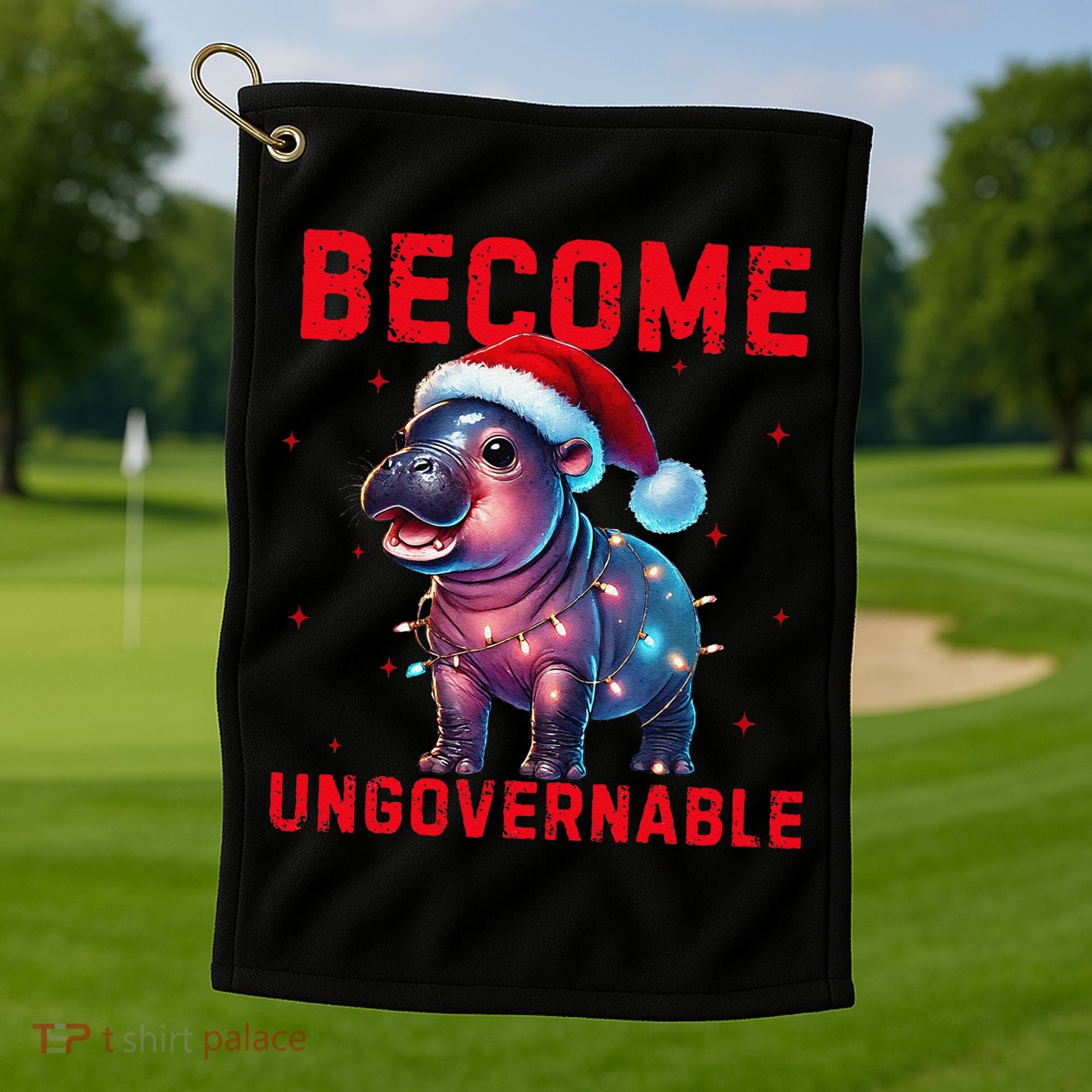 Become Ungovernable Hippo Christmas Lights Fun Funny Golf Towel