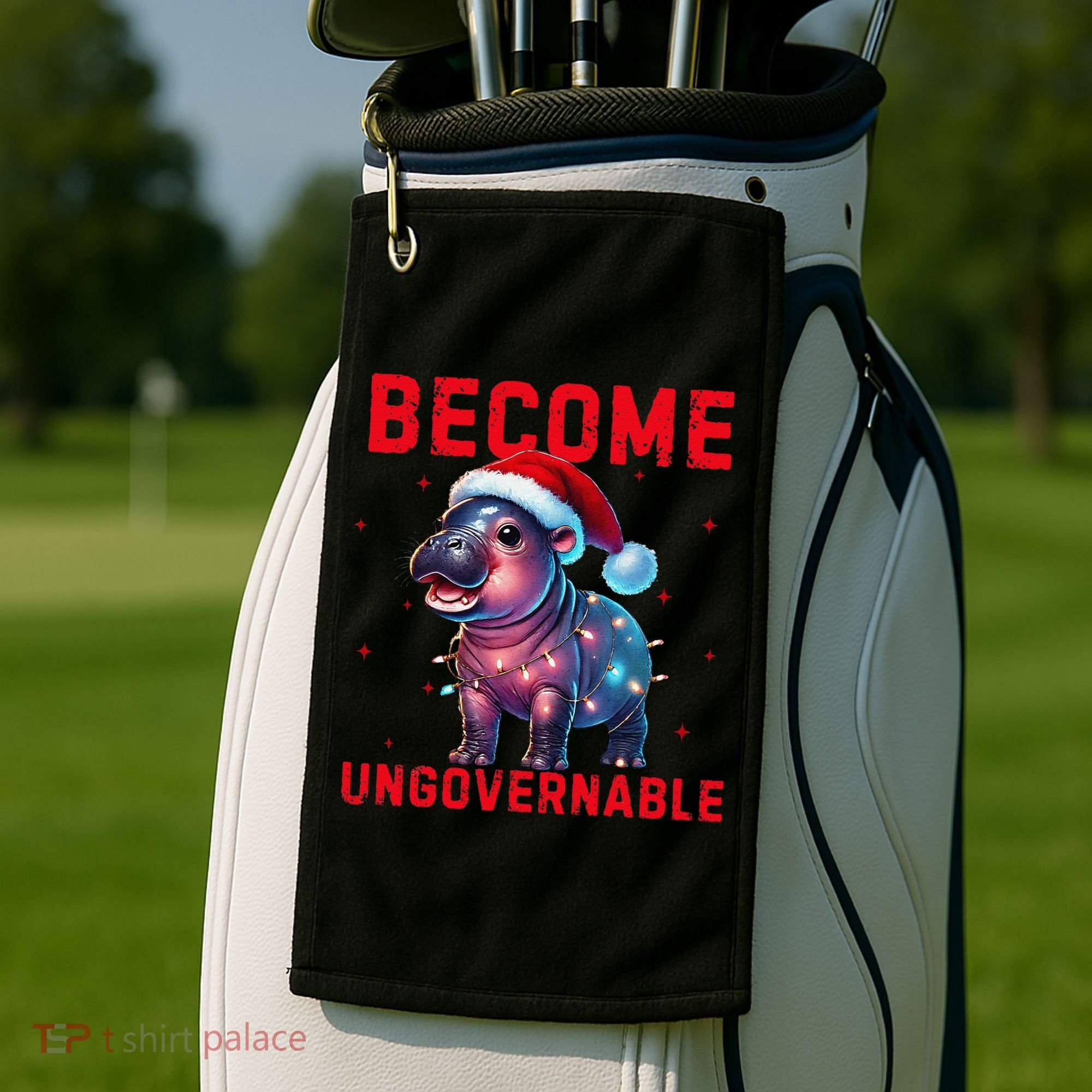 Become Ungovernable Hippo Christmas Lights Fun Funny Golf Towel