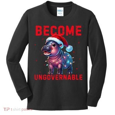 Become Ungovernable Hippo Christmas Lights Fun Funny Kids Long Sleeve Shirt