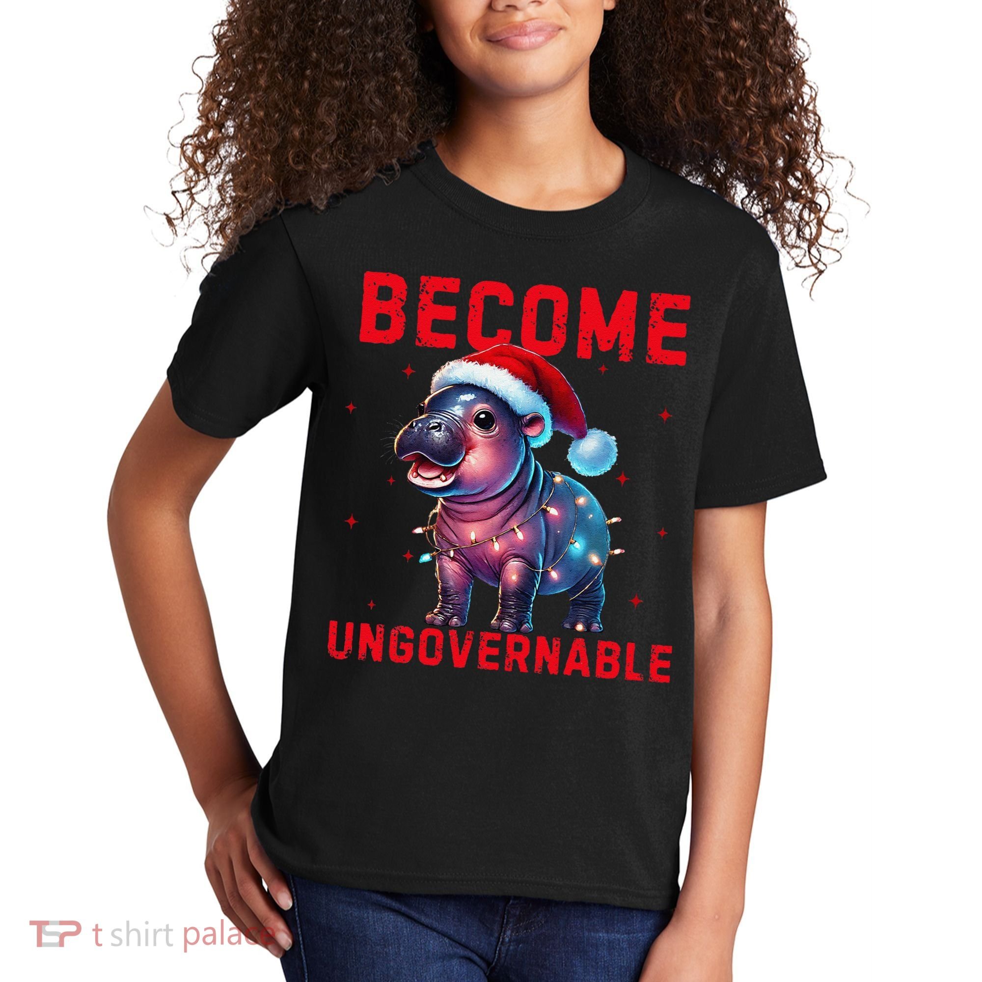 Become Ungovernable Hippo Christmas Lights Fun Funny Kids T-Shirt