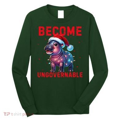 Become Ungovernable Hippo Christmas Lights Fun Funny Long Sleeve Shirt
