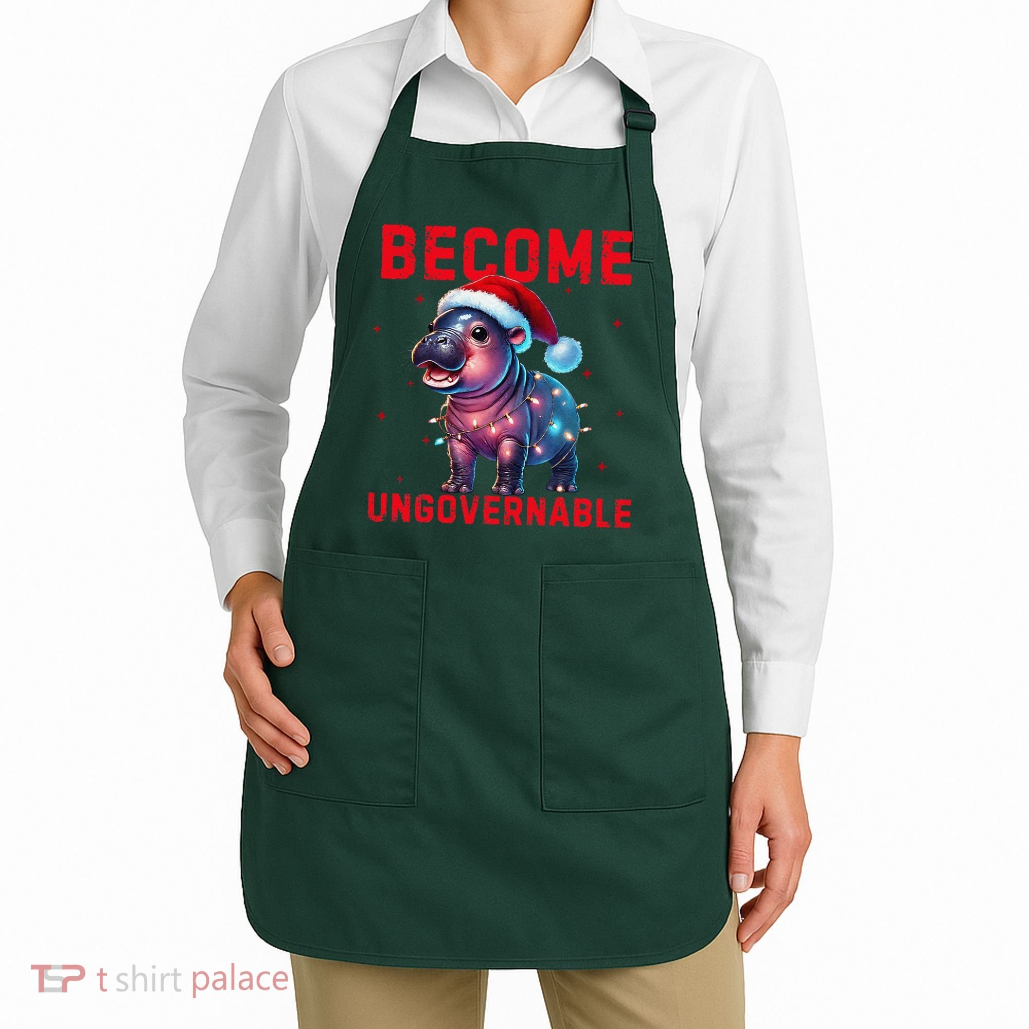 Become Ungovernable Hippo Christmas Lights Fun Funny Apron