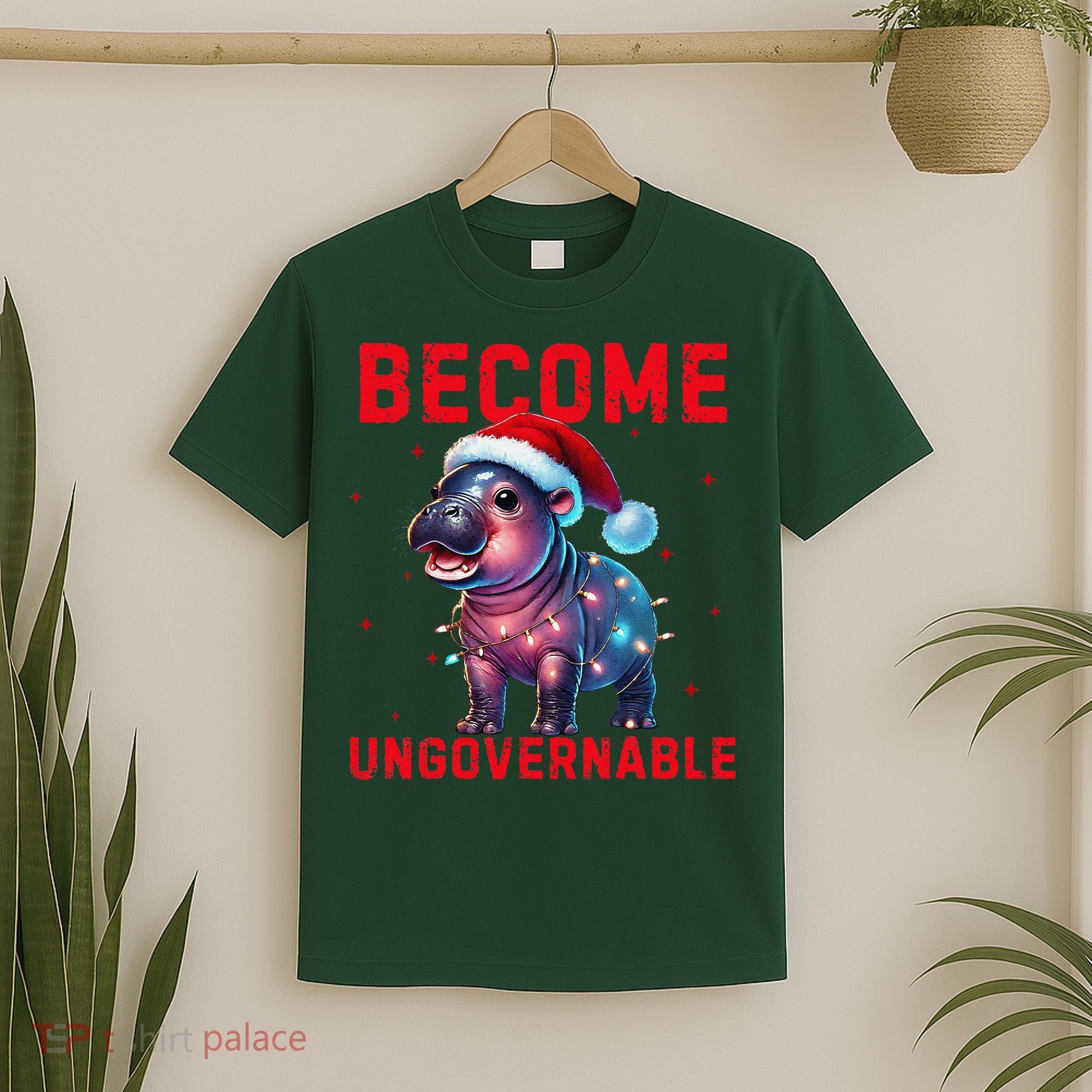 Become Ungovernable Hippo Christmas Lights Fun Funny T-Shirt