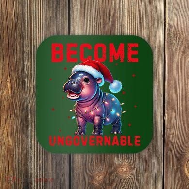 Become Ungovernable Hippo Christmas Lights Fun Funny Coaster