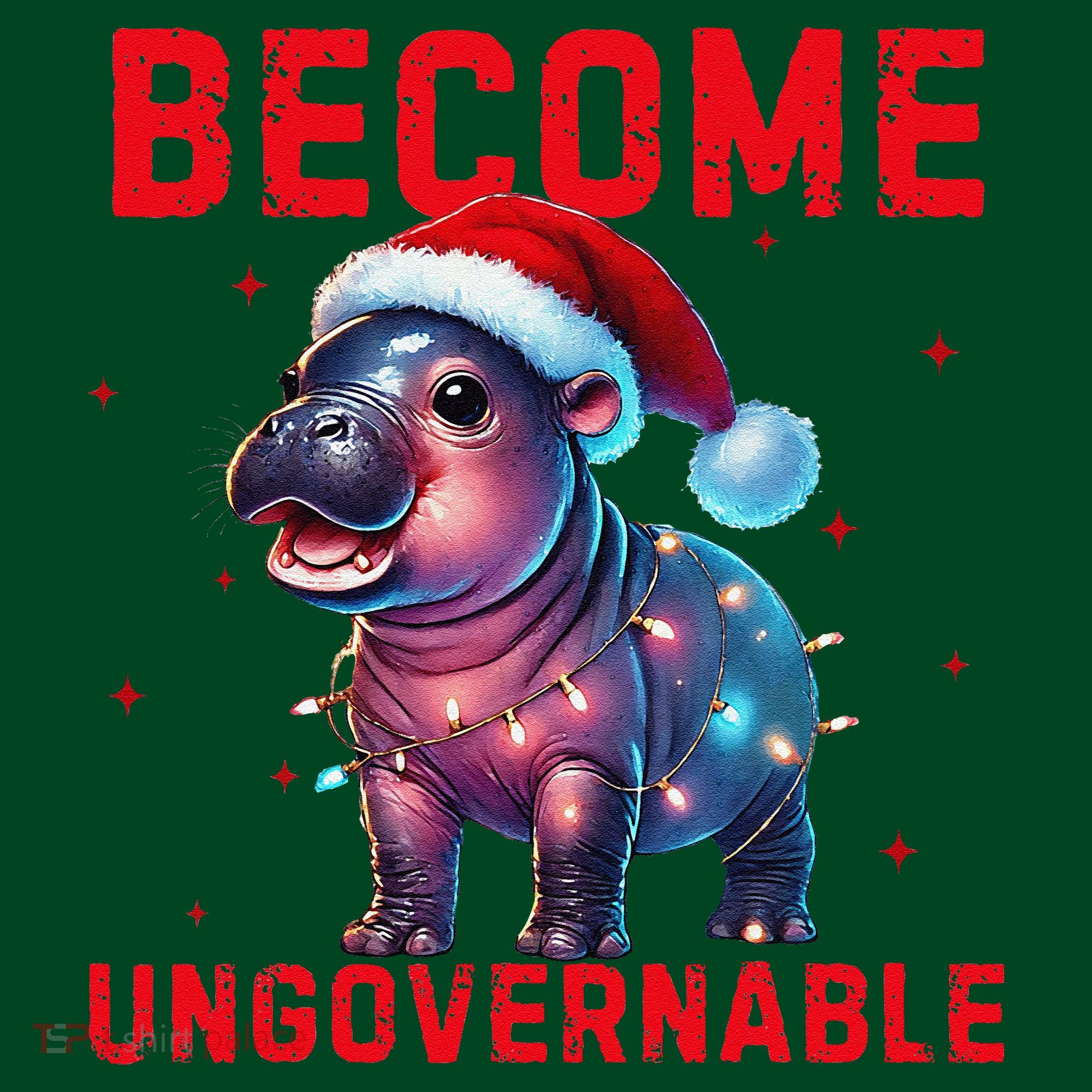 Become Ungovernable Hippo Christmas Lights Fun Funny Coaster