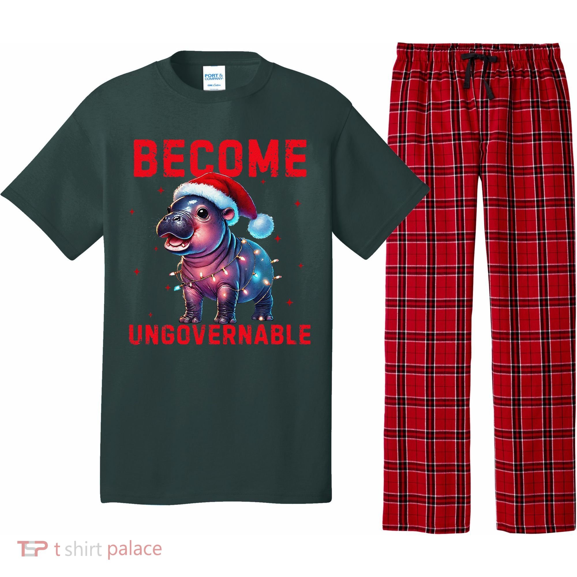 Become Ungovernable Hippo Christmas Lights Fun Funny Pajama Set