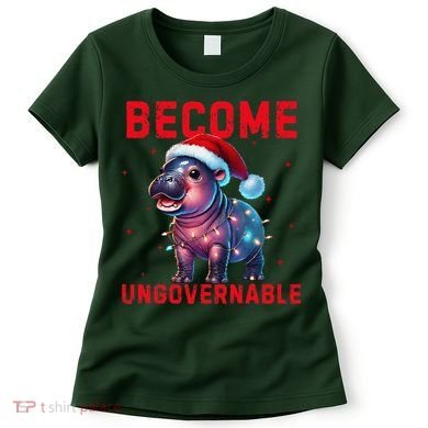 Become Ungovernable Hippo Christmas Lights Fun Funny Women's T-Shirt