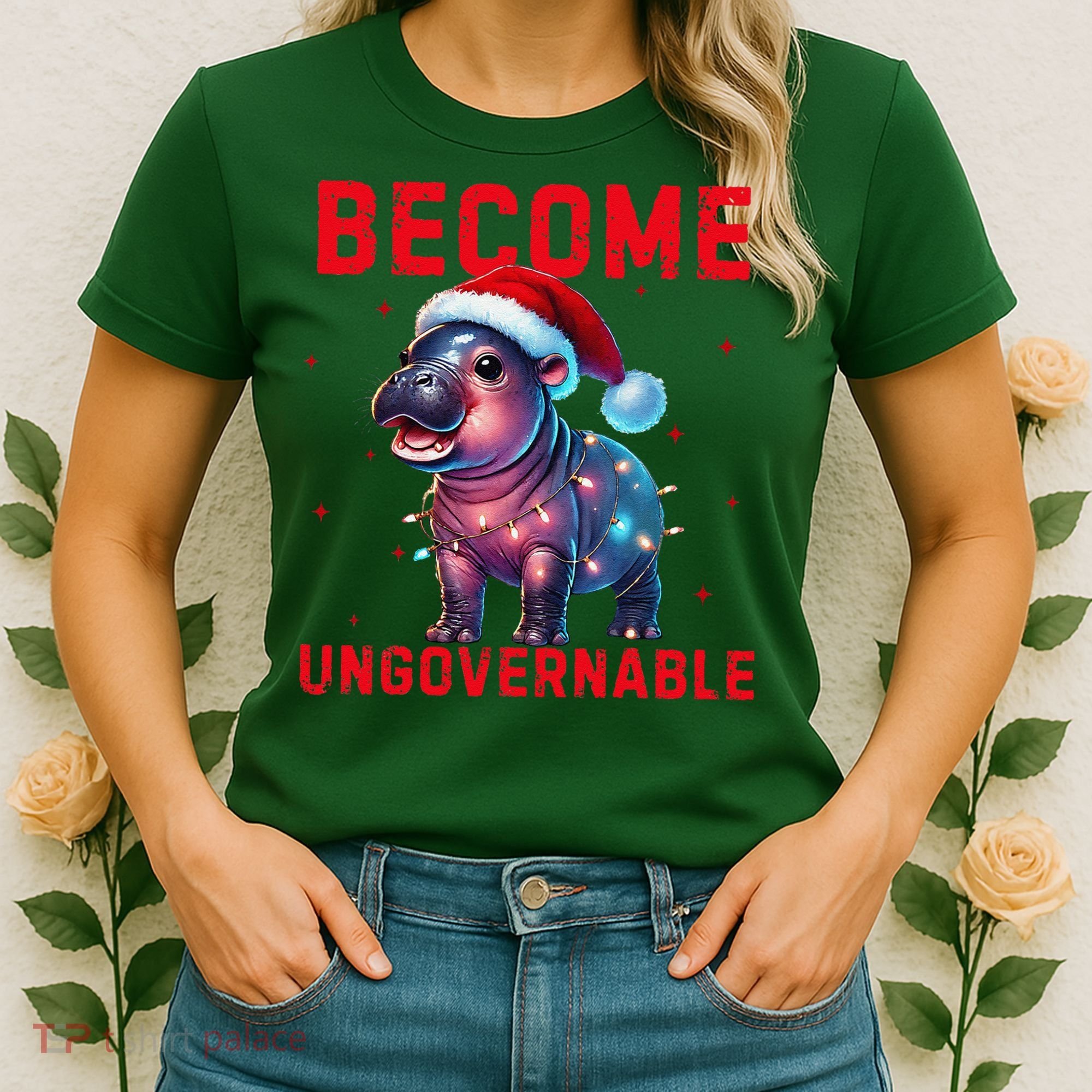 Become Ungovernable Hippo Christmas Lights Fun Funny Women's T-Shirt