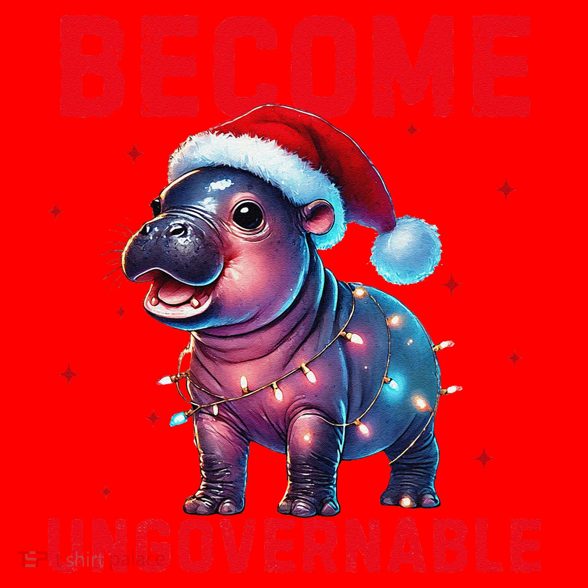 Become Ungovernable Hippo Christmas Lights Fun Funny Santa Hat