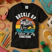 Buckle Up I Want To Try Somthing Offroad Truck Kids T-Shirt thumb 3