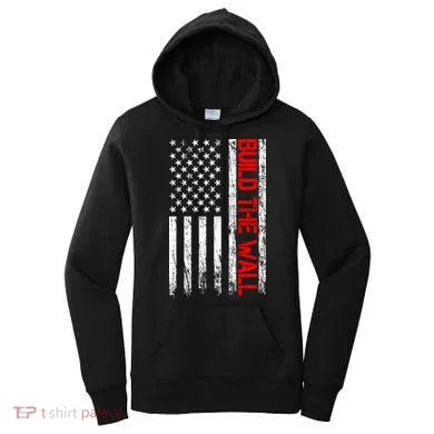 Build The Wall Distressed Flag Women's Hoodie