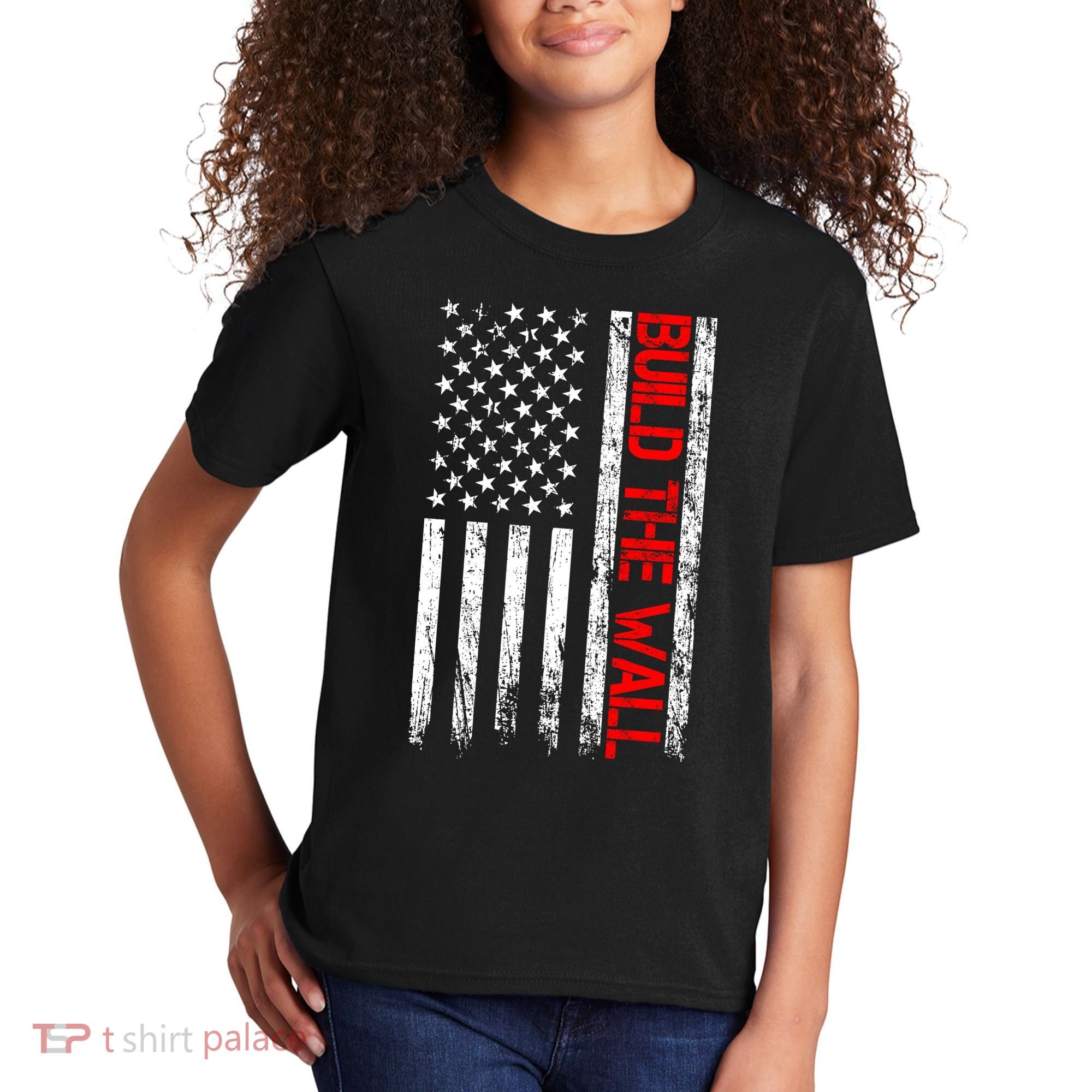 Build The Wall Distressed Flag Kids T-Shirt