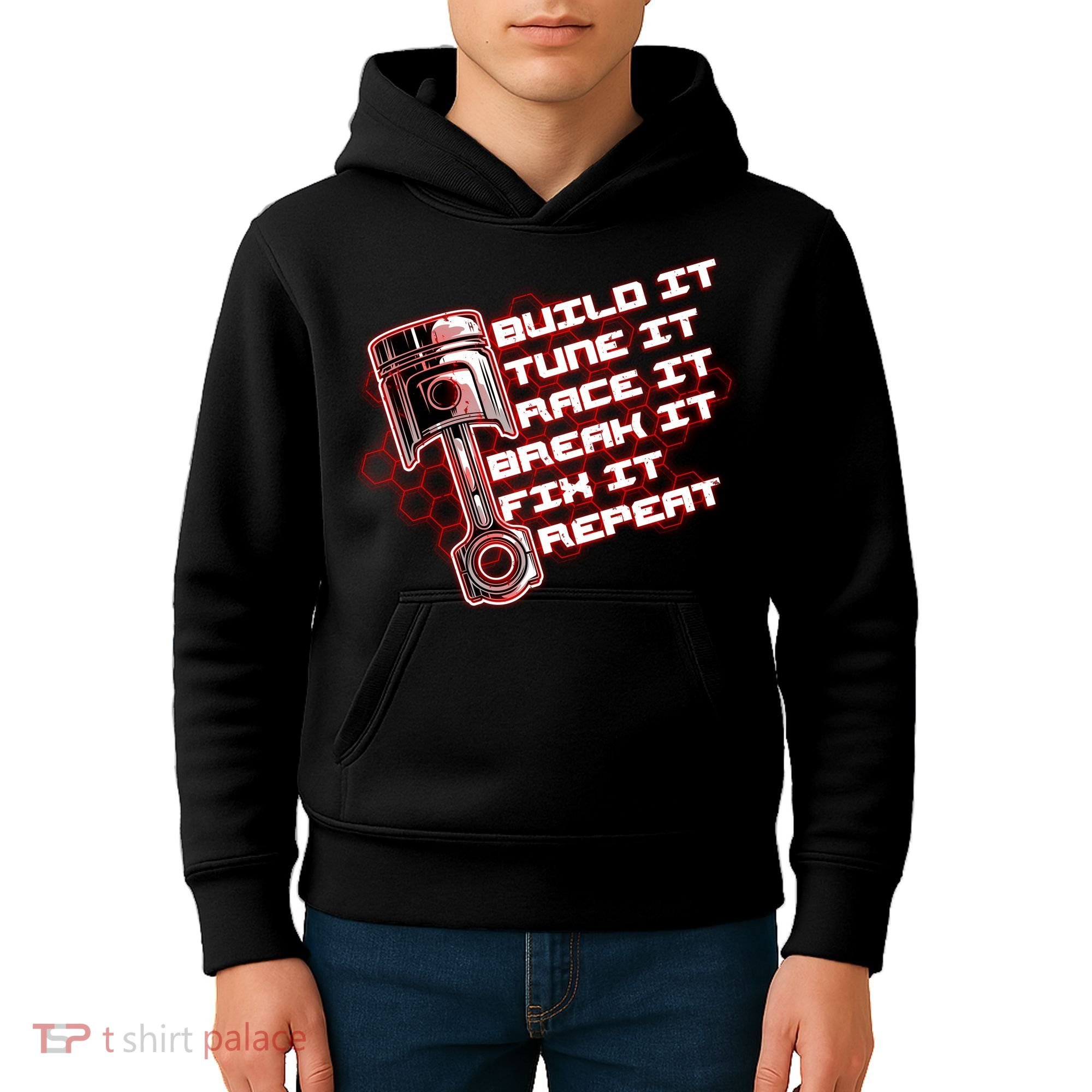 Build Tune Race Break Fix Repeat Kids Hoodie