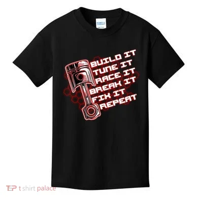 Build Tune Race Break Fix Repeat Kids T-Shirt