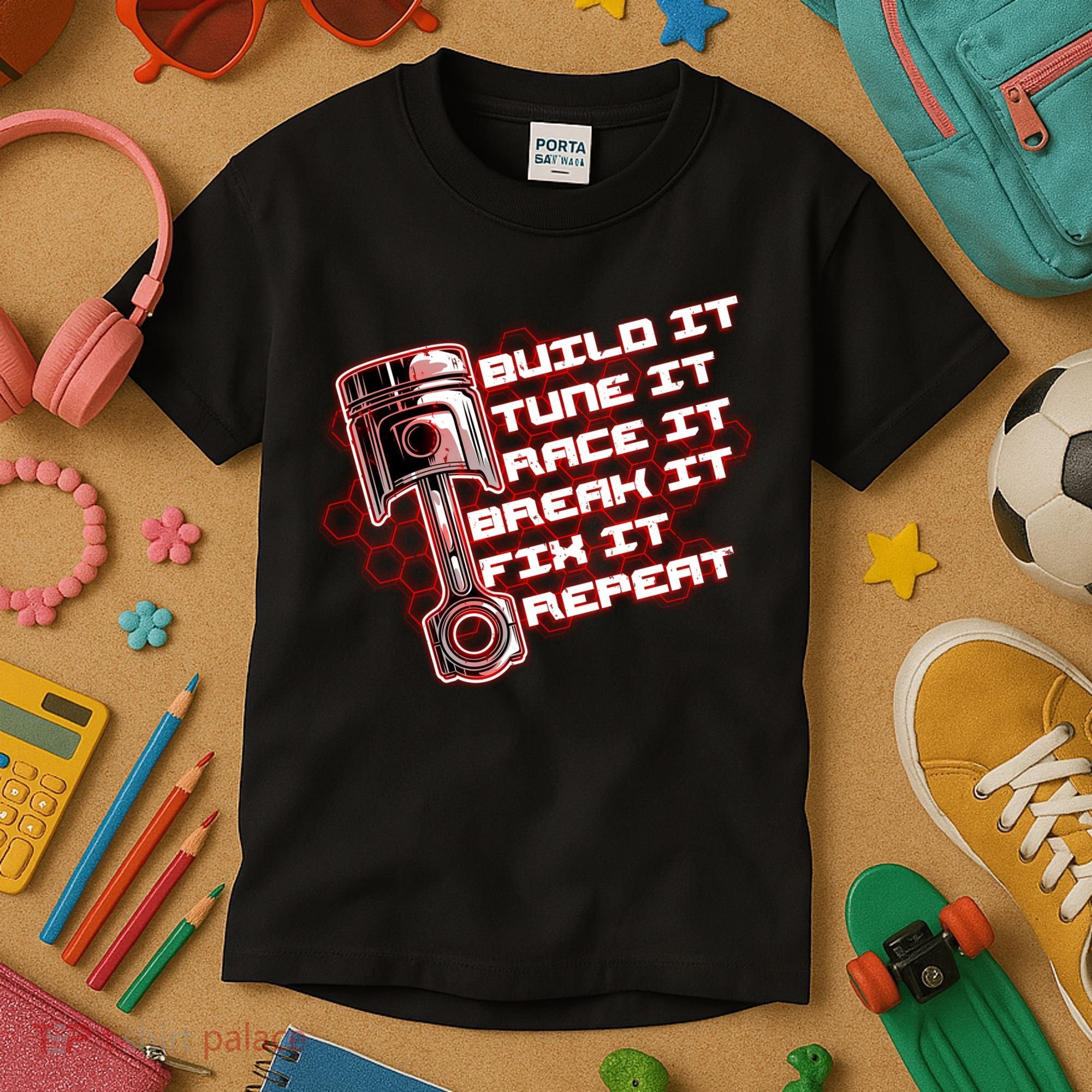 Build Tune Race Break Fix Repeat Kids T-Shirt