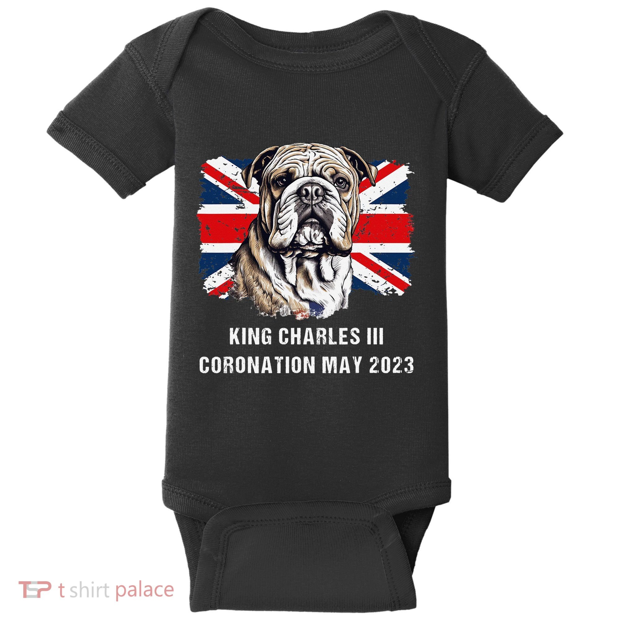 Bulldog Union Jack King Charles Coronation Baby Bodysuit
