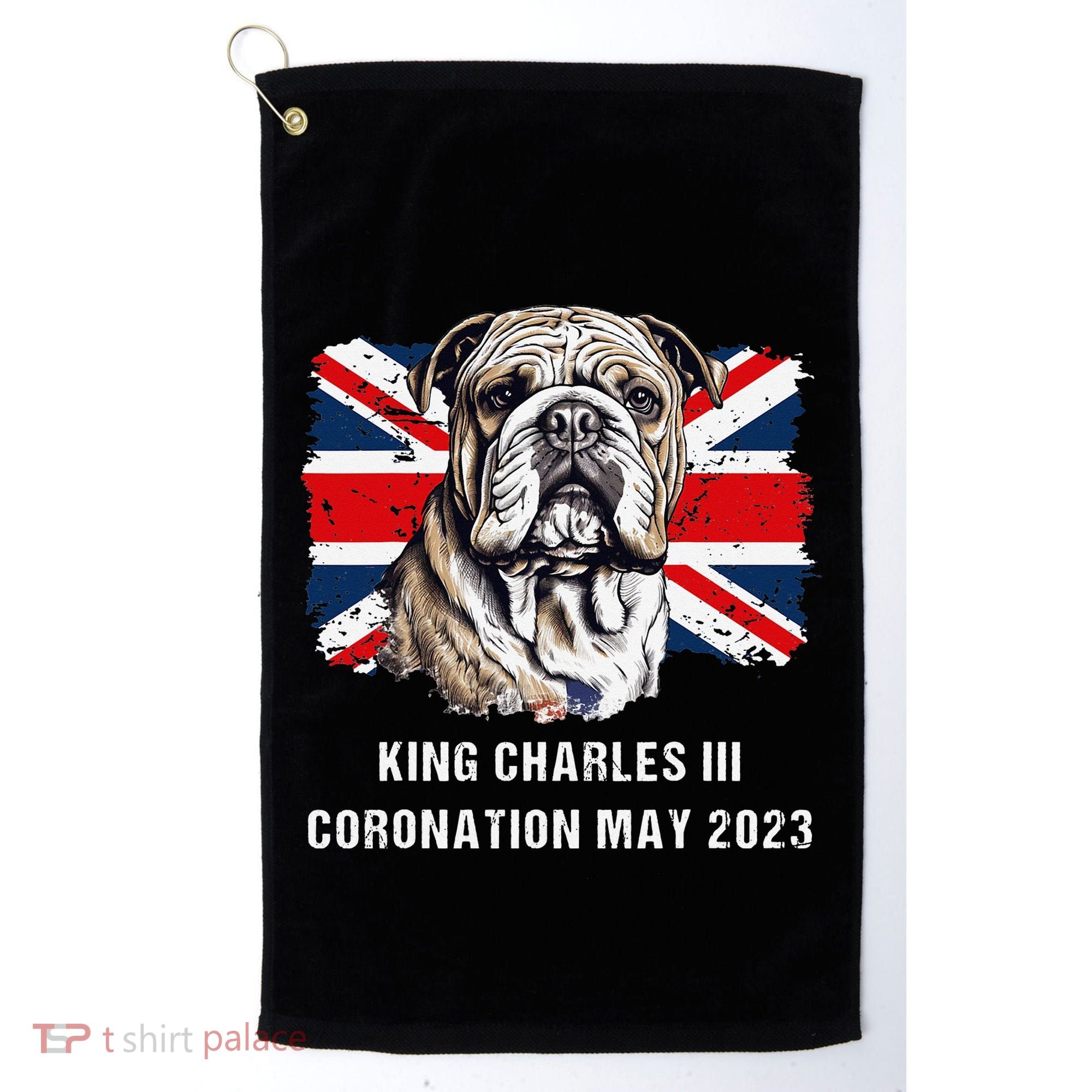 Bulldog Union Jack King Charles Coronation Golf Towel