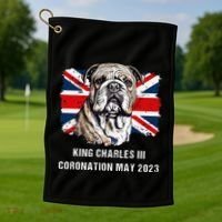 Bulldog Union Jack King Charles Coronation Golf Towel thumb 1