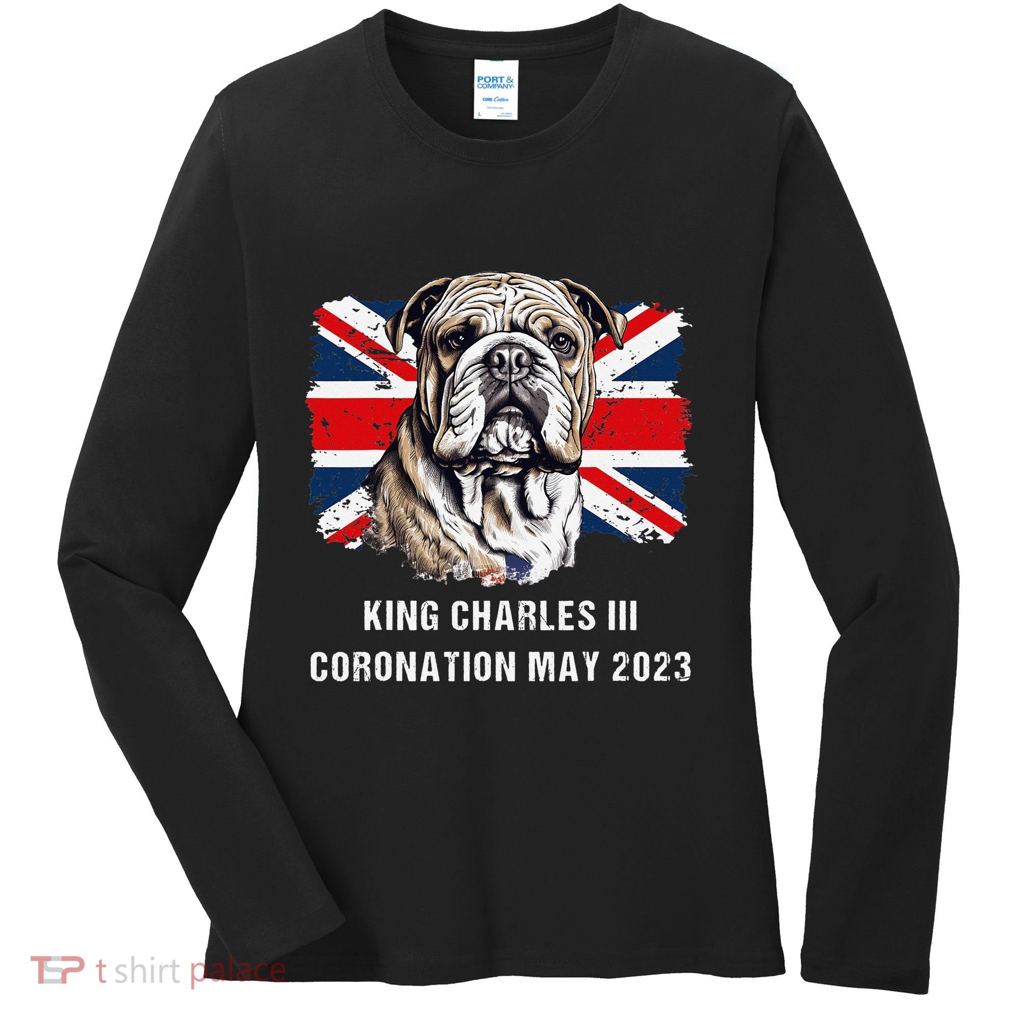 Bulldog Union Jack King Charles Coronation Women's Long Sleeve Shirt