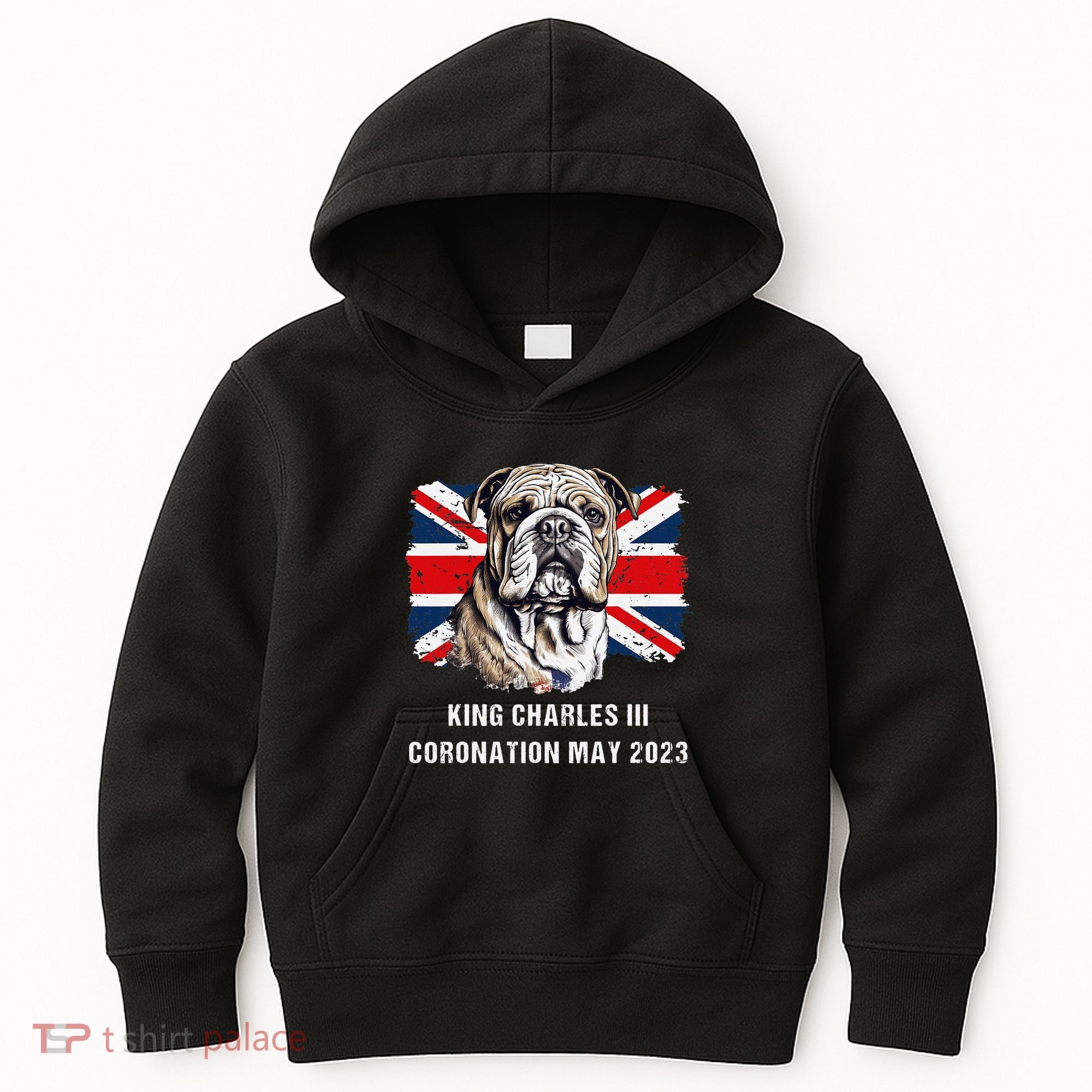 Bulldog Union Jack King Charles Coronation Kids Hoodie