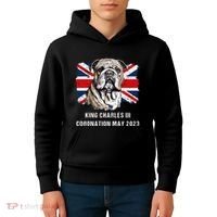 Bulldog Union Jack King Charles Coronation Kids Hoodie thumb 4