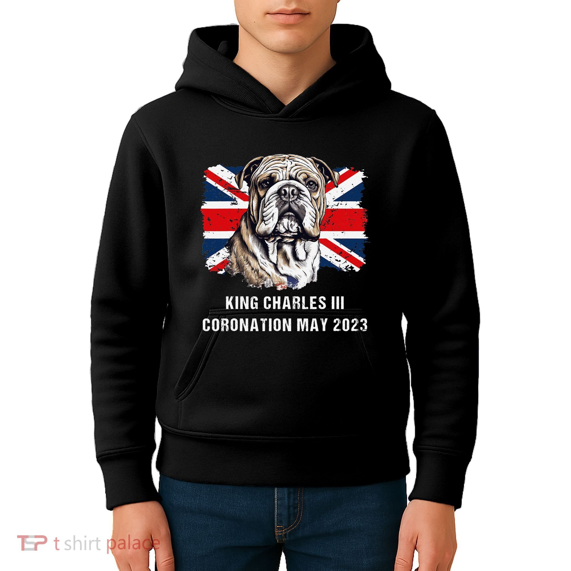Bulldog Union Jack King Charles Coronation Kids Hoodie