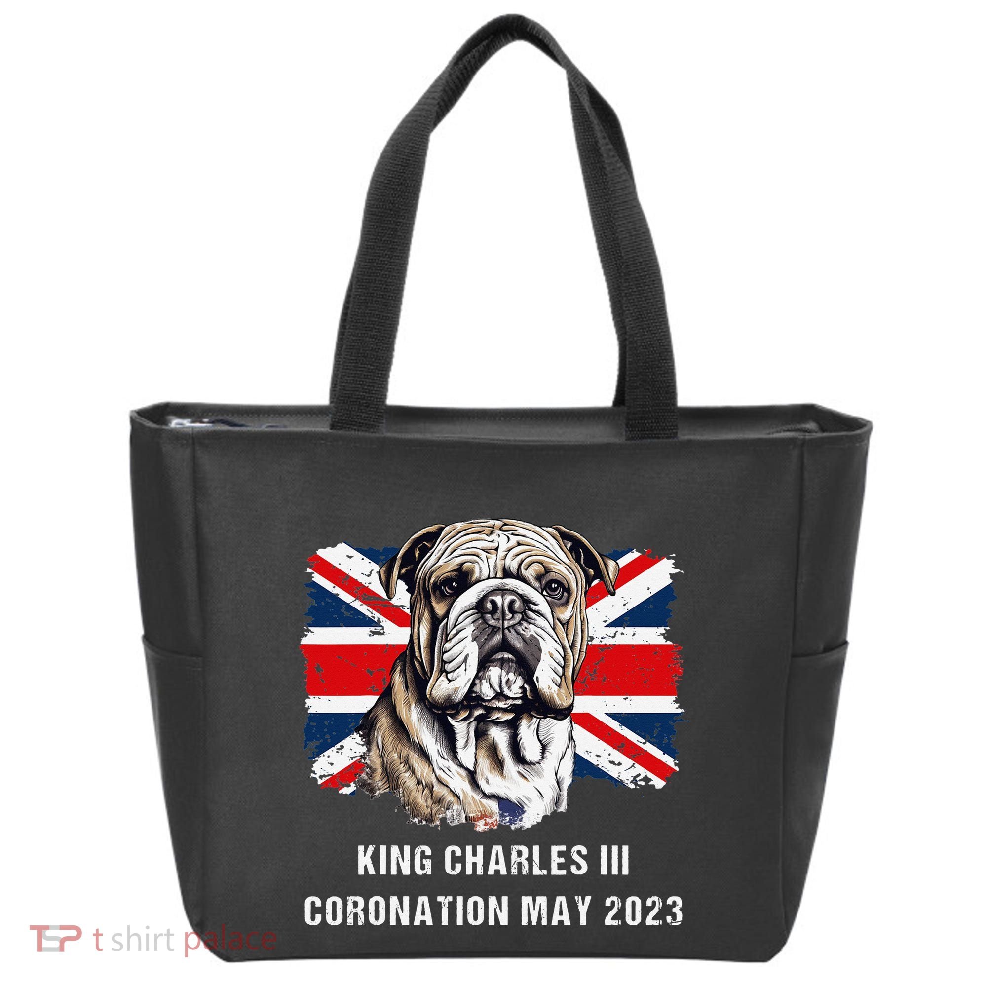 Bulldog Union Jack King Charles Coronation Tote Bag