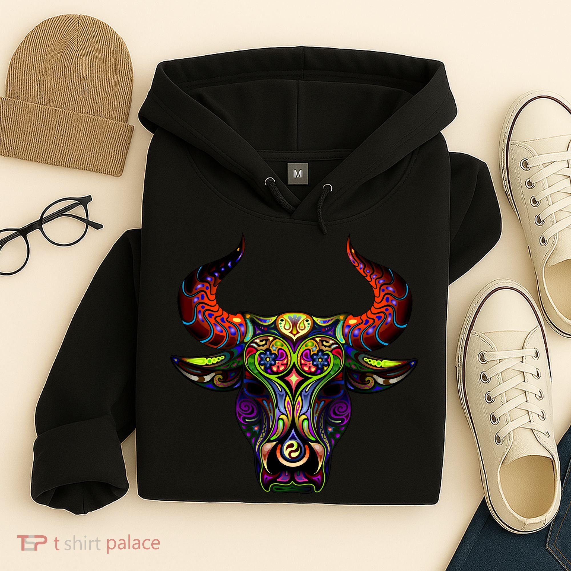 Bull Silhouette Head and Horns Hoodie