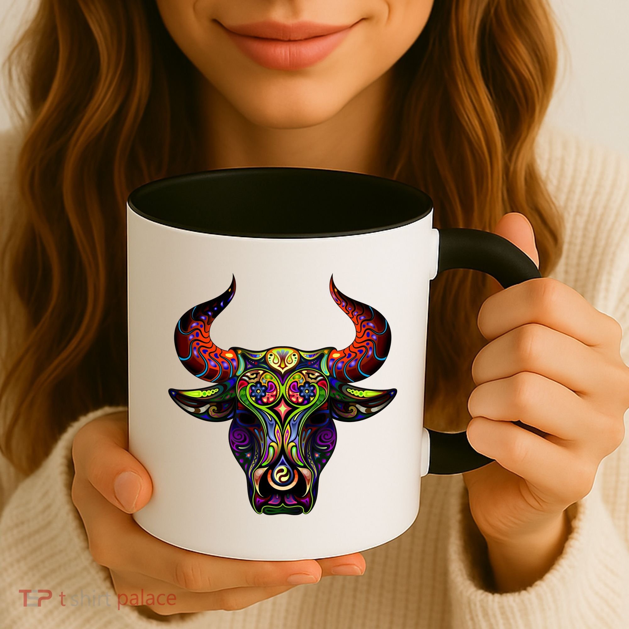 Bull Silhouette Head and Horns Coffee Mug