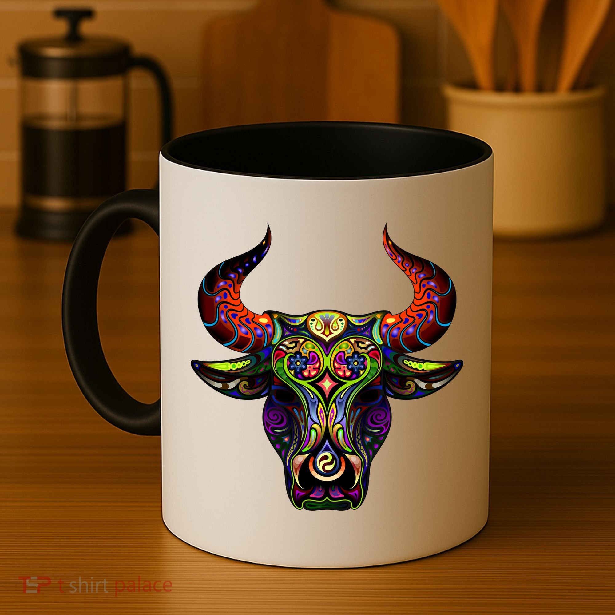 Bull Silhouette Head and Horns Coffee Mug