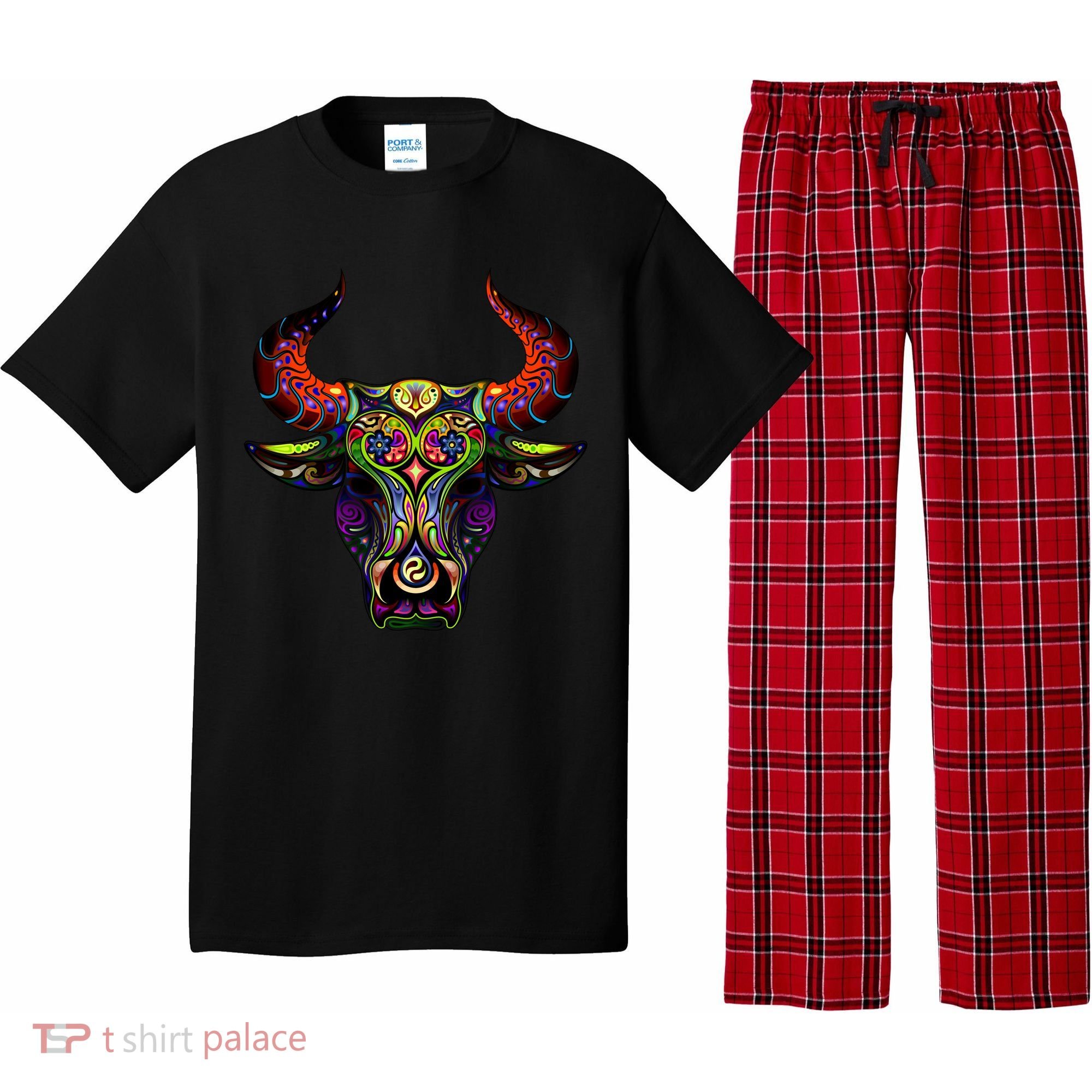 Bull Silhouette Head and Horns Pajama Set