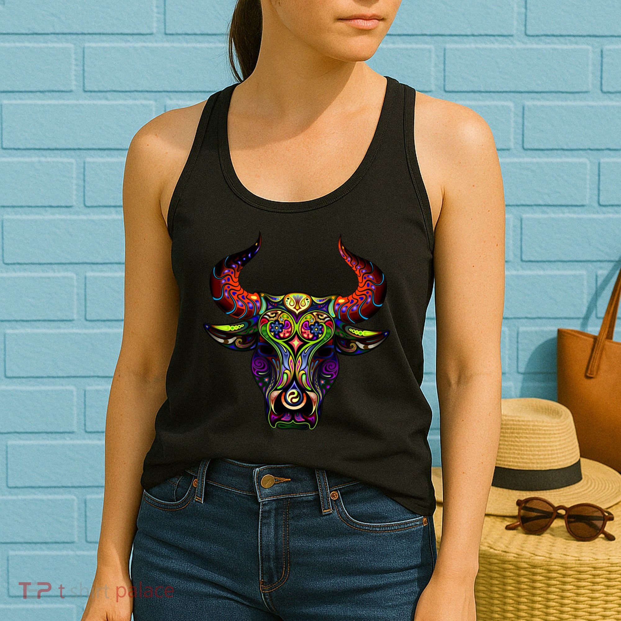 Bull Silhouette Head and Horns Women's Tank Top