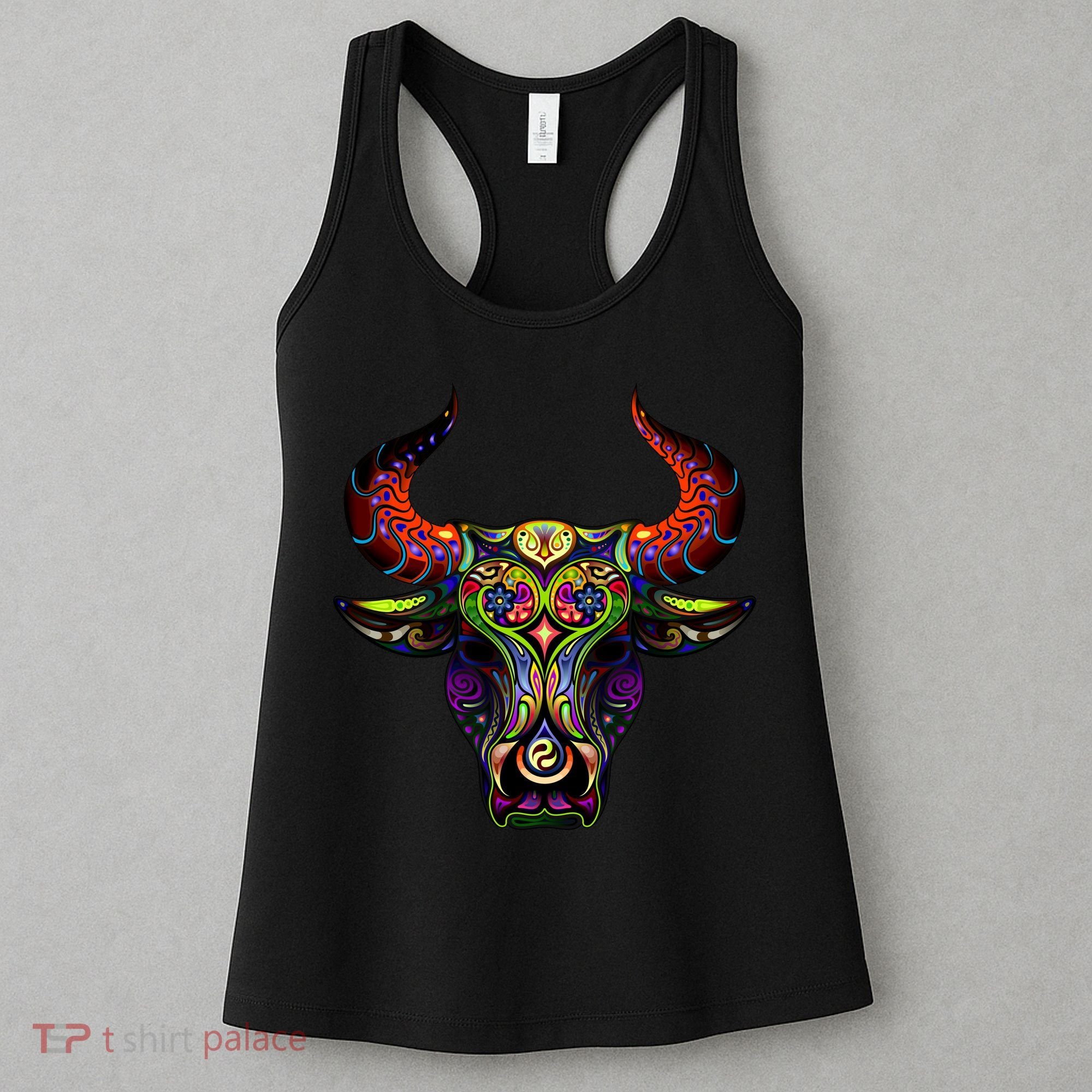 Bull Silhouette Head and Horns Women's Tank Top