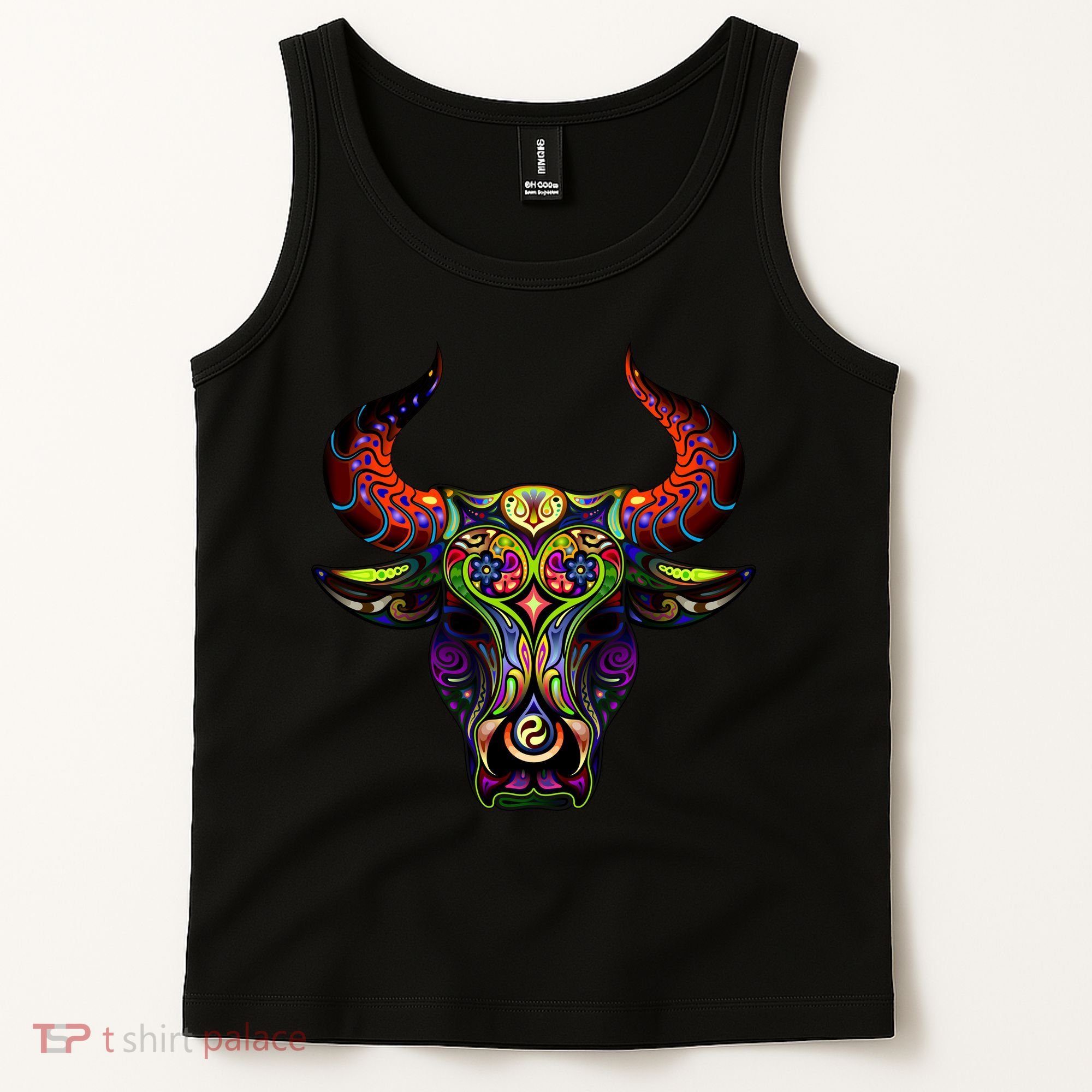 Bull Silhouette Head and Horns Tank Top