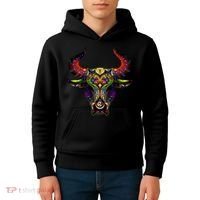 Bull Silhouette Head and Horns Kids Hoodie thumb 4