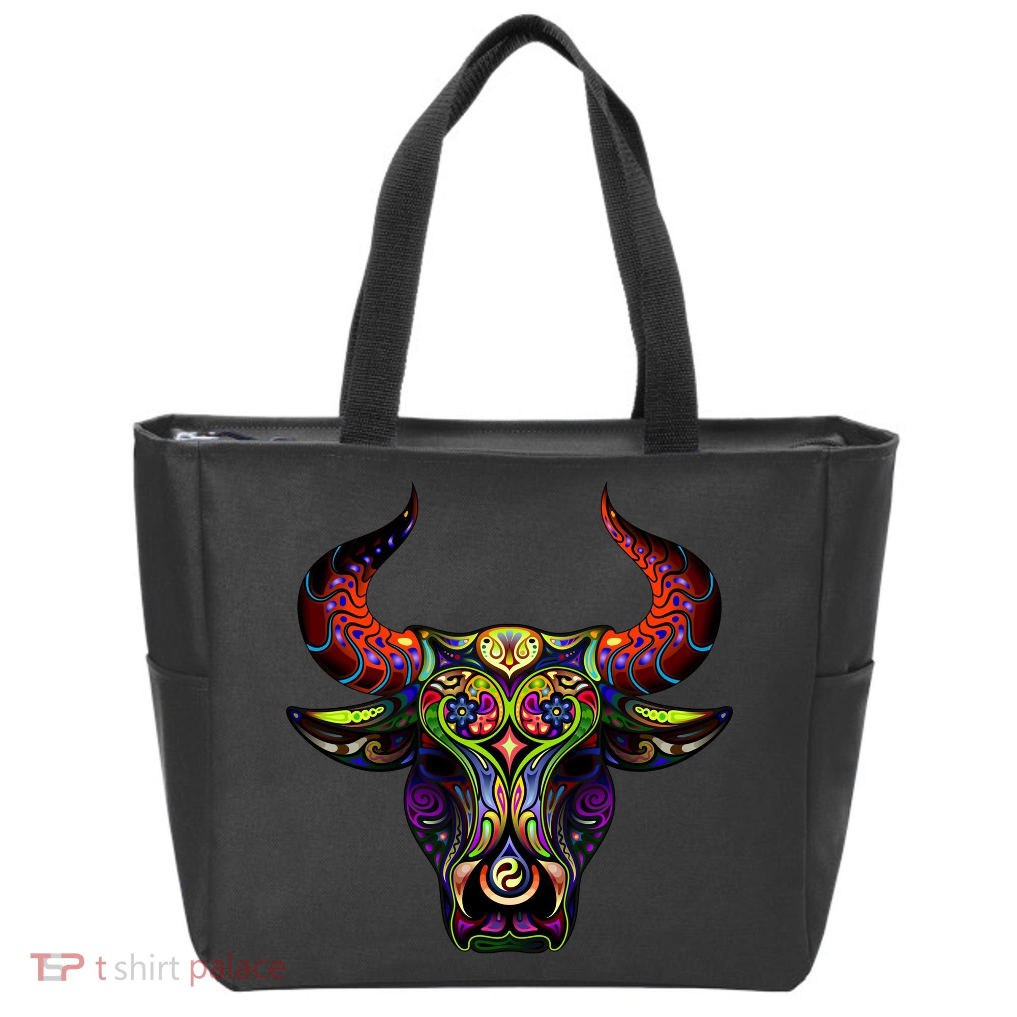 Bull Silhouette Head and Horns Tote Bag