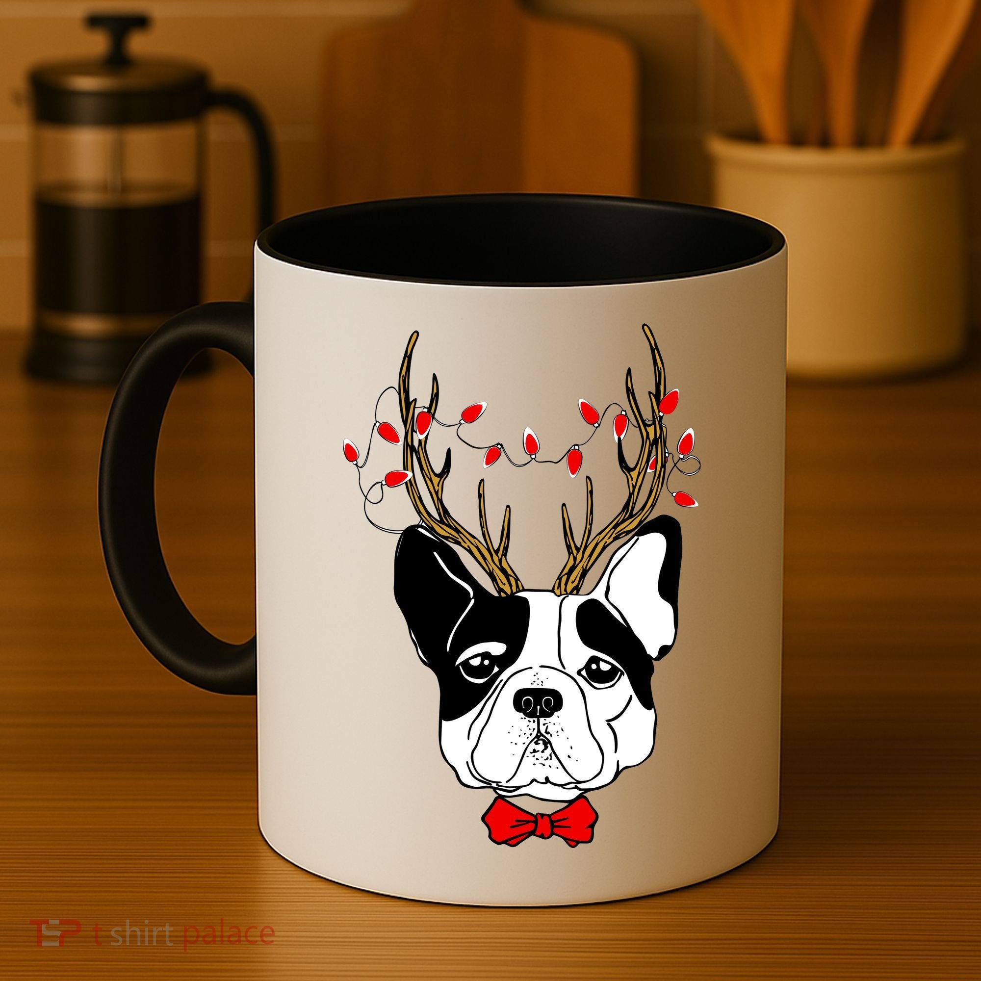 Bulldog Deer Antlers Coffee Mug