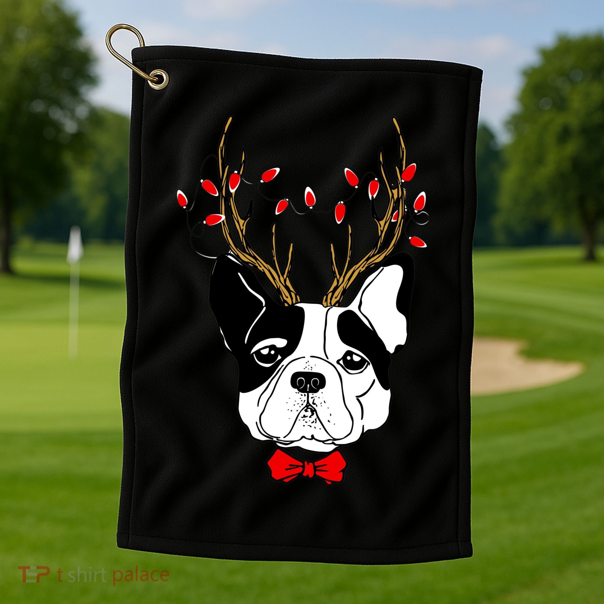 Bulldog Deer Antlers Golf Towel